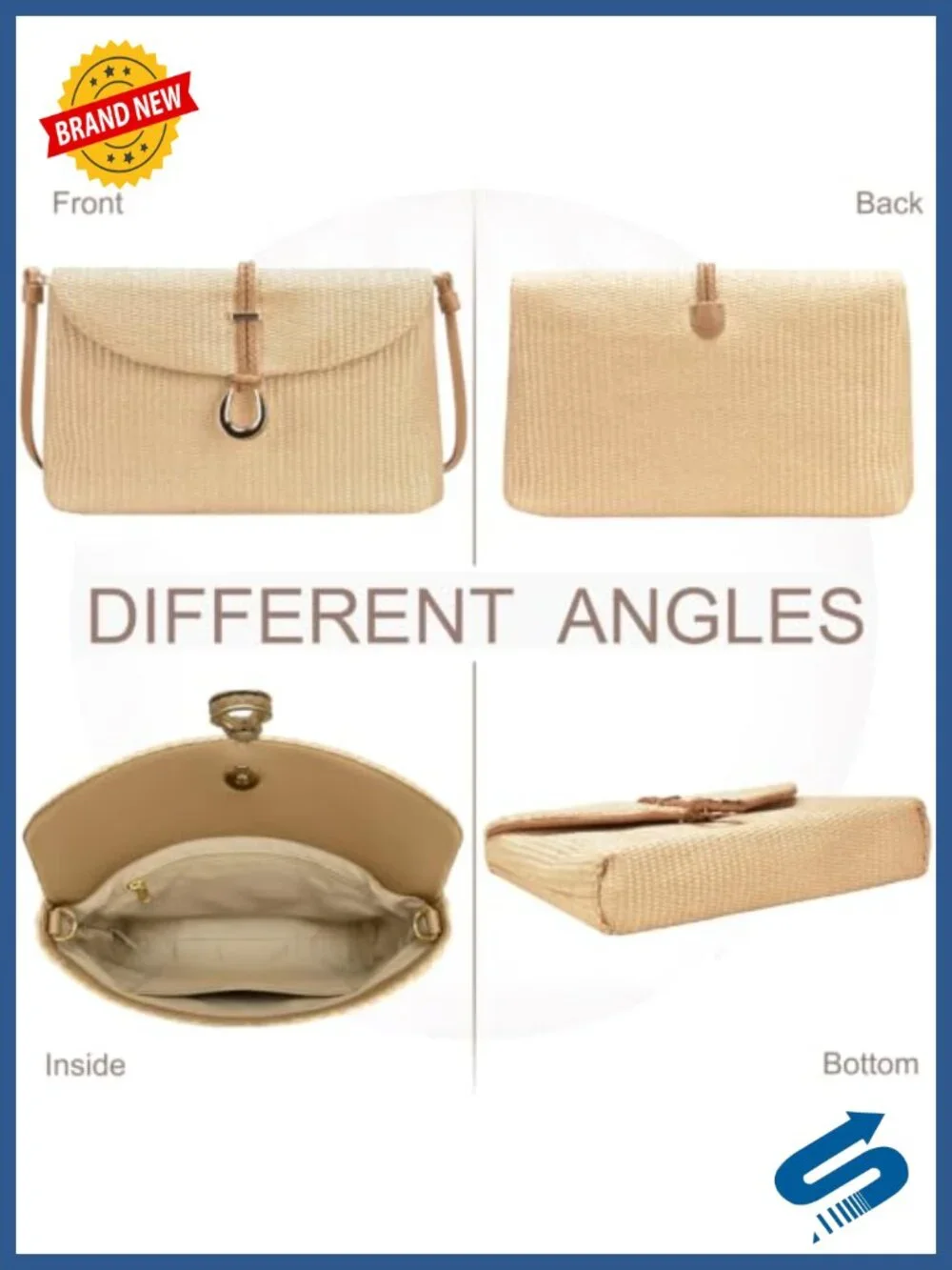 Raffia Straw Woven Clutch Evening Bag Convertible Crossbody